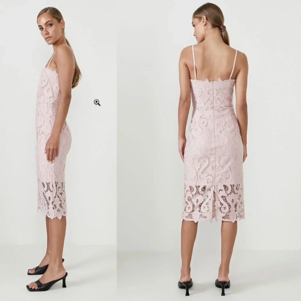 Bardot Revolve Lina Lace Midi Dress Sheath Sleeveless Pink Rose Size 10 Large - Picture 8 of 15